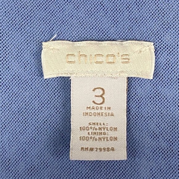 Chicos Shirred Mesh Snakeskin Blouse Size 3 US XL Blue 3/4 Sleeves - Picture 4 of 9